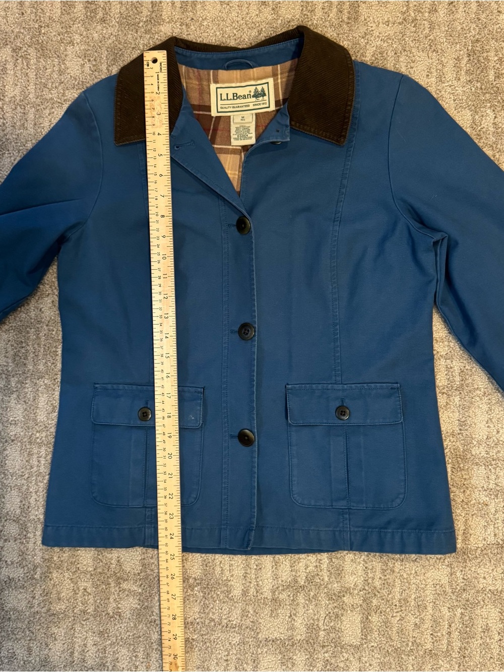 LL Bean Jacket Women Medium Blue Barn Chore Coat Flannel Lined Corduroy Collar - Picture 6 of 9